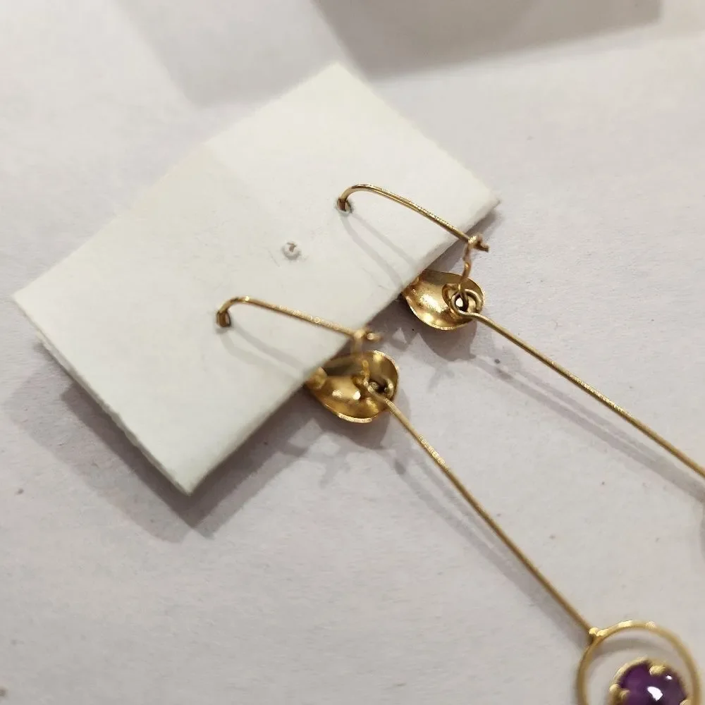 Unbranded Gold Drop Earrings with Amethyst Accent Slingback Hook Closure NWOT